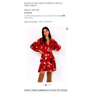 Band of the Free~ Dolly Mini Dress Red/Gold Floral Puff Sleeve~ WK337698C ~SMALL